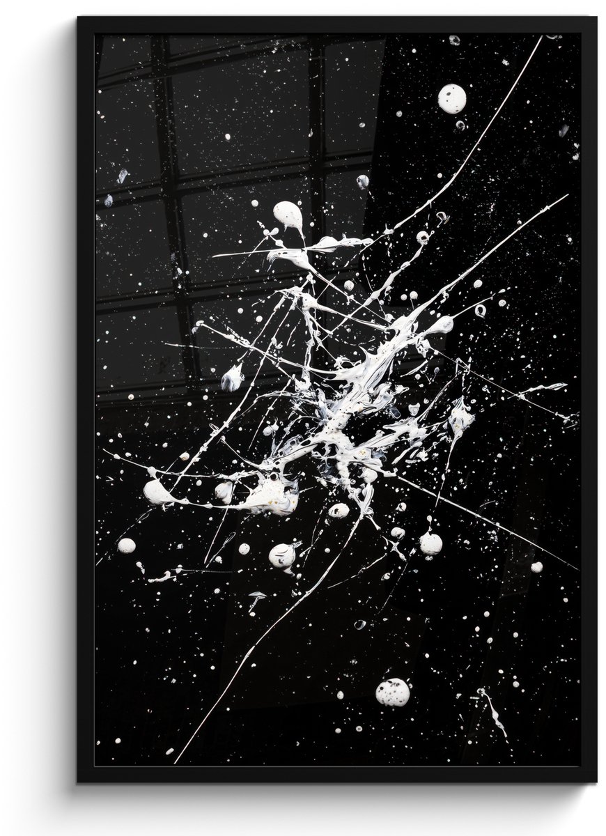 FrameYourWall Poster in lijst - Fotolijst 60x90 cm - Posters - Verfspatten - Wit - Abstract - Explosie - Posterlijst zwart - Decoratie - Wanddecoratie woonkamer - Muurdecoratie slaapkamer