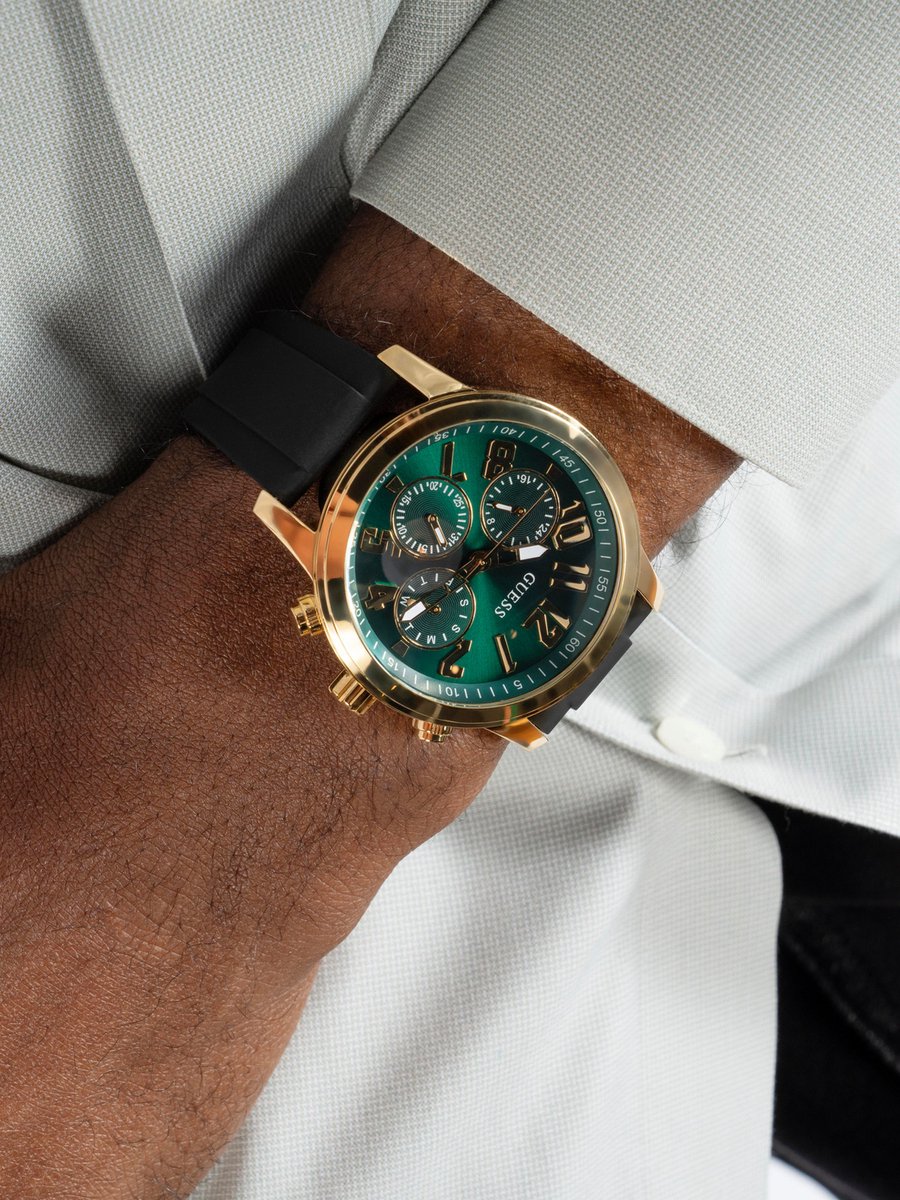 Guess Gd Parker Multi-Function Watch Gouden Toon Case: 100% Gerecycleerd Staal | Armband: 100% Siliconen 44 GW0708G1, GW0708G2