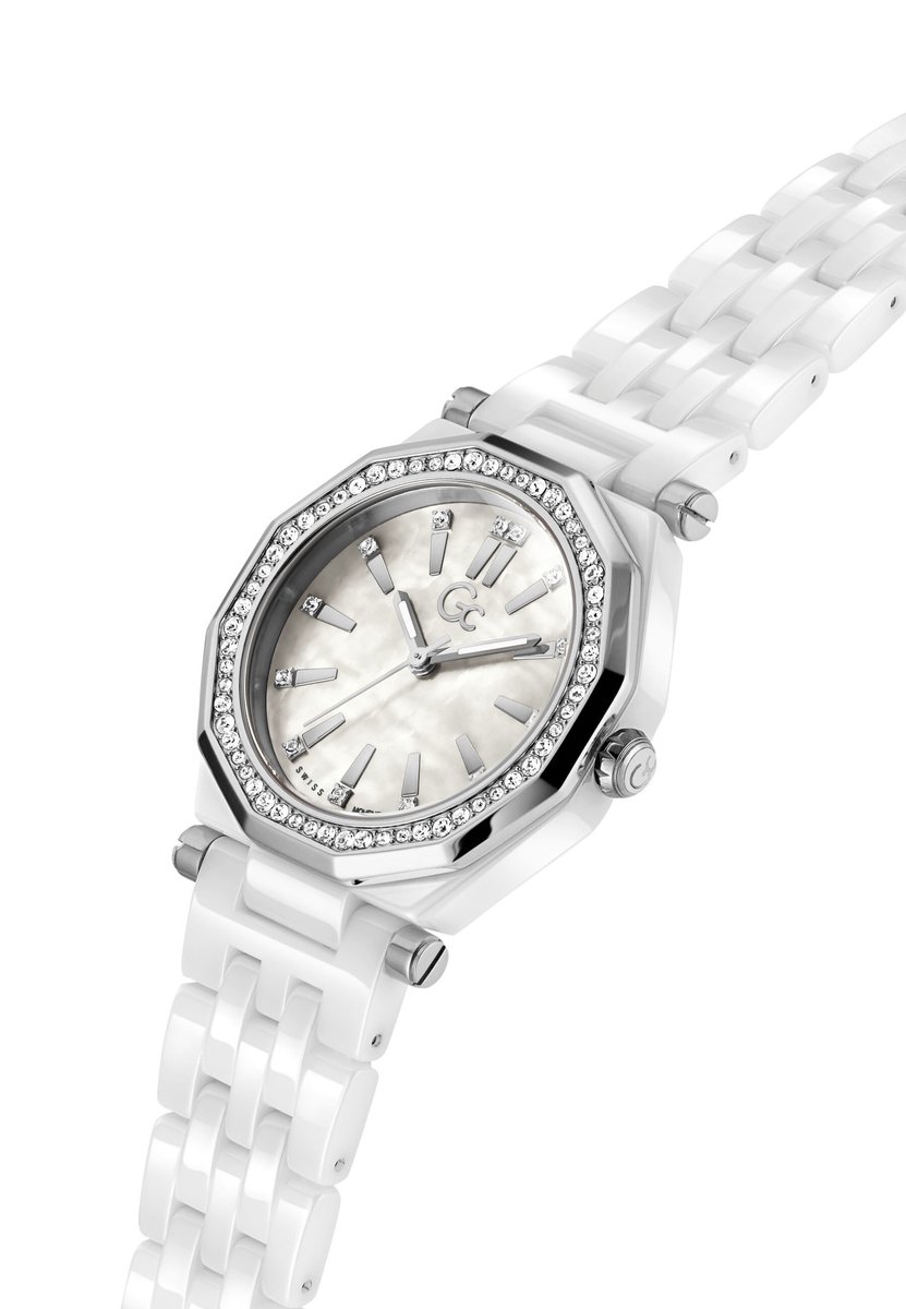 Gc Gc Gleam Quartz Analoog Horloge Wit Case: 100% Ceramic Stainless Steel | Armband: 100% Ceramic 32 mm Z59003L1