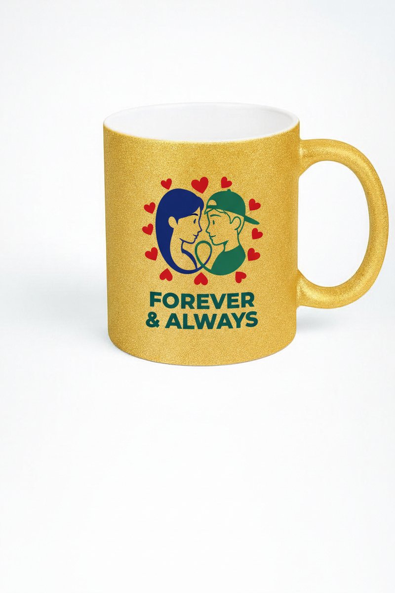 Gouden Glitter Mok 'Forever & Always' met Romantisch Koppel - Liefde Cadeau