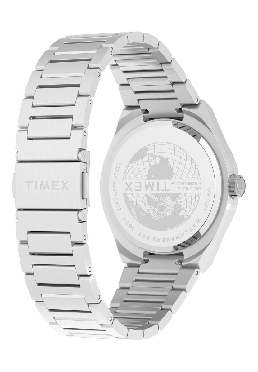 Timex Q Timex® Continental Day And Date Quartz Analoog Horloge Zilver En Zwart Kast: 100% Roestvrij Staal | Armband 100% Roestvrij Staal 39 mm TW2Y25000AJ, TW2Y25100AJ