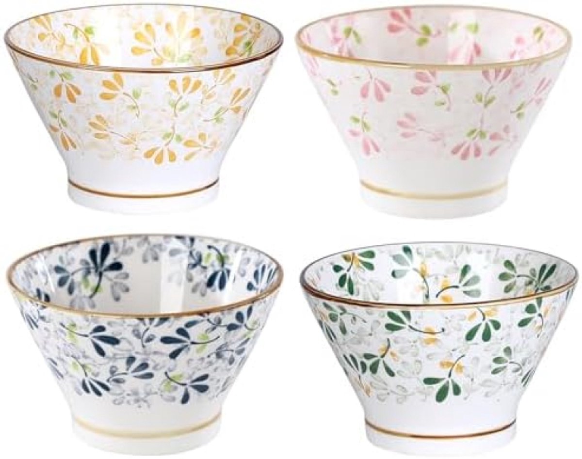 ST TRADING Set van 4 Dessertkommen met Gouden Rand en Bloemmotief