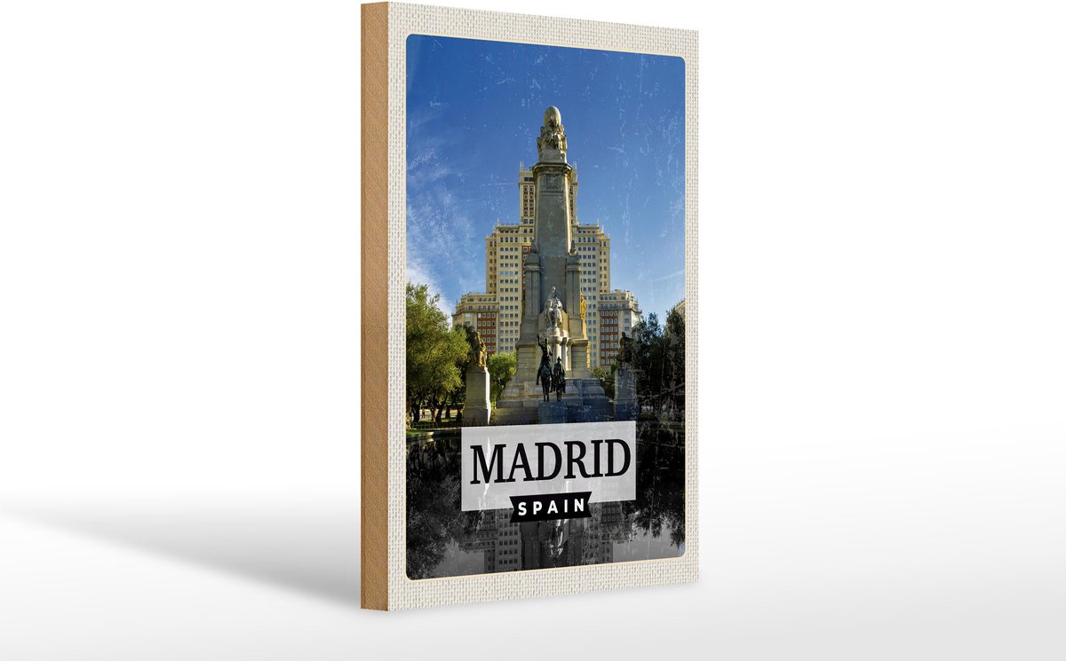 Holzschild Reise 20x30cm Madrid Spanien Pferd Panorama
