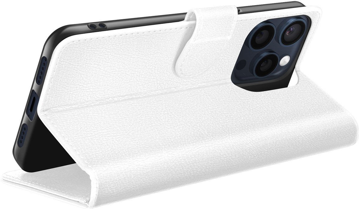 Zanae, Hoesje geschikt voor iPhone 15 Pro - Wallet Case & Magneetsluiting, Wit