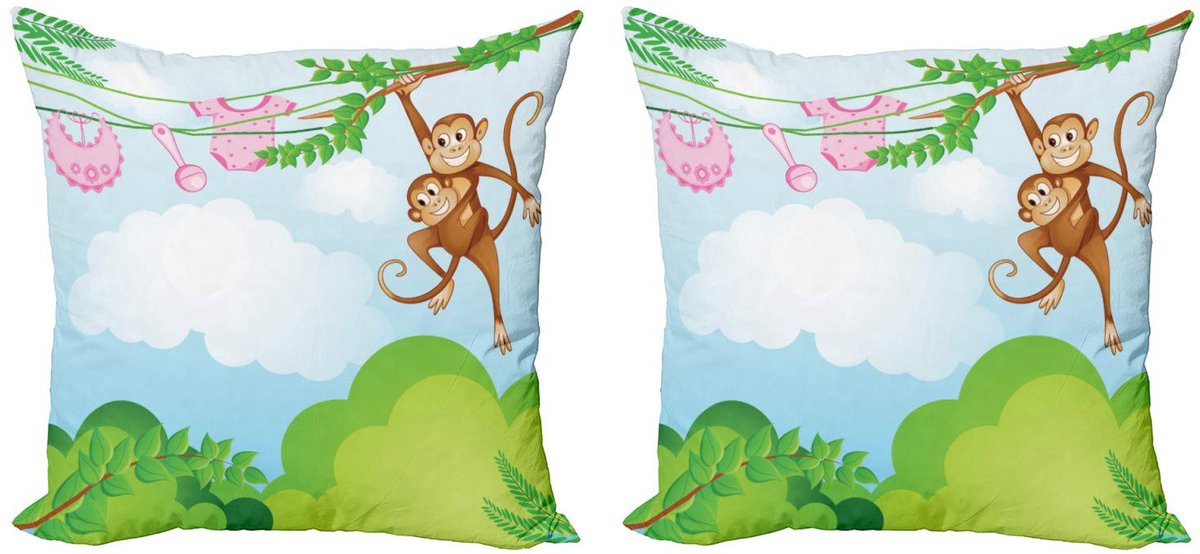 ABAKUHAUS Kussenhoes Set 2x50x50 cm – AAP Swinging Kid – Dubbelzijdig bedrukt, rits Groen