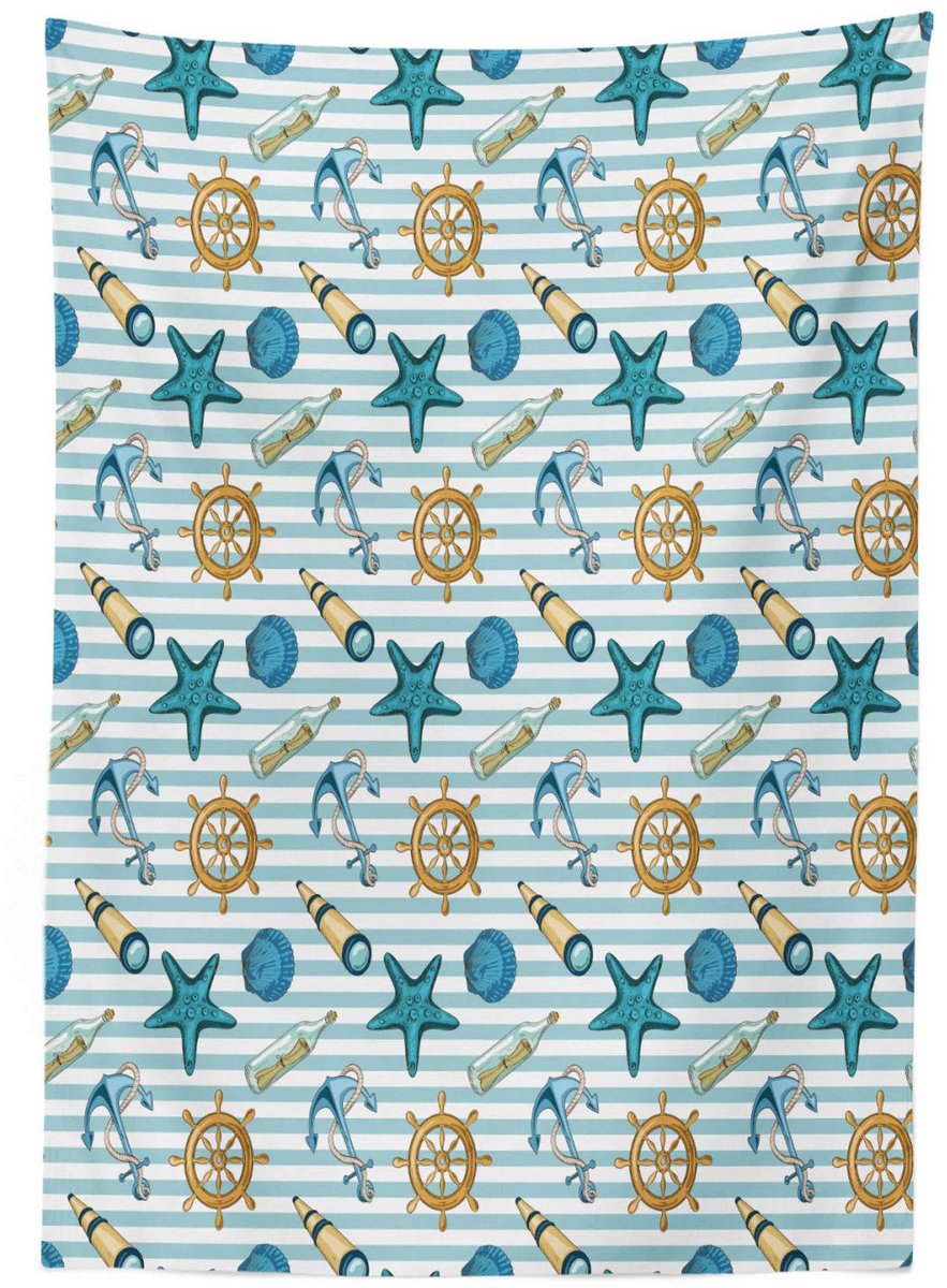 ABAKUHAUS Tafeldoek – 140x200 cm – Satijn – Blauw/Abrikoos – Gestreept