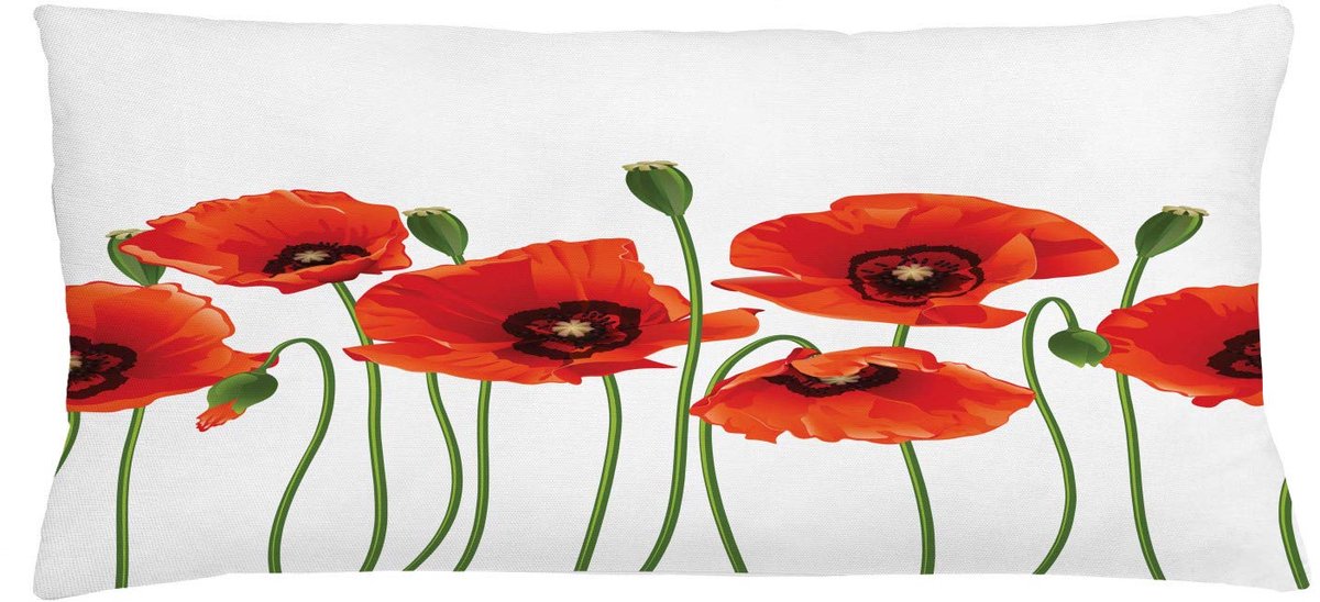 ABAKUHAUS Bloemen Kussenhoes, Pastoral Bloemen Botanik, Decoratieve Kussenhoes met Dubbelzijdige Print, Ritssluiting, Wasbaar, 90 x 40 cm, Rood en Groen