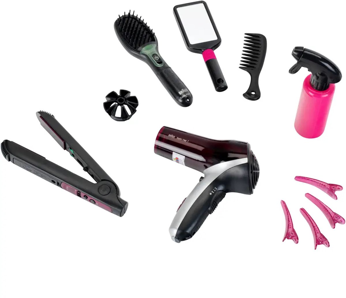 Klein Toys Braun Satin Hair 7 mega speelgoed kappersset - incl. accessoires - zwart - roze — afbeelding 11