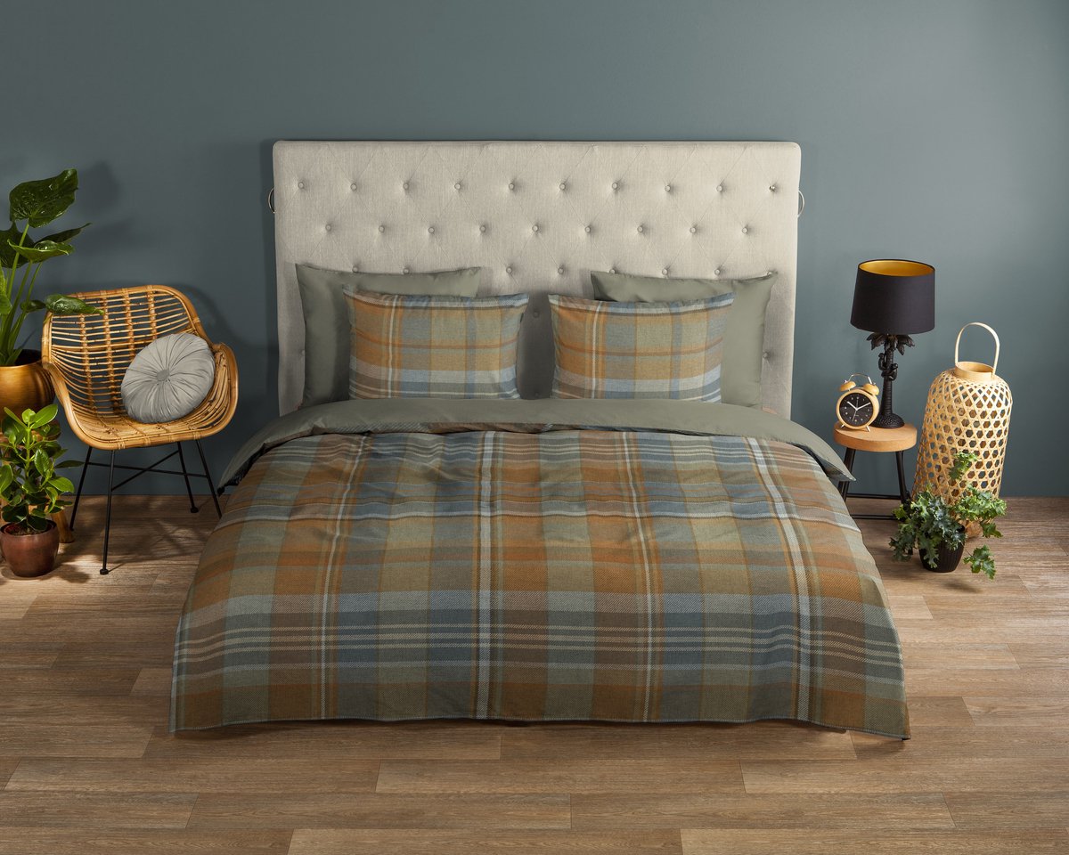 Good Morning dekbedovertrek ruit - Lits jumeaux 240x200/220 cm - Bruin - 100% Katoen renforce