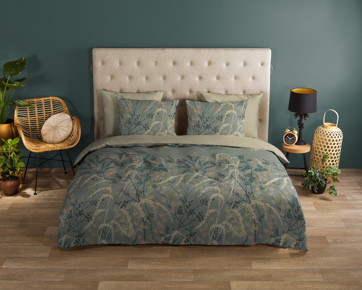 Good Morning dekbedovertrek bloemen - Lits jumeaux 240x200/220 cm - Groen - 100% Katoen renforce