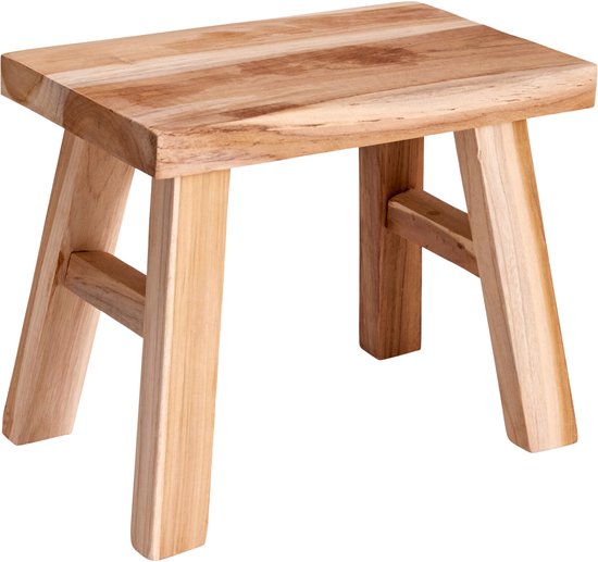 Home & Styling Krukje - teak hout - 31 x 19 x 25 cm - opstapje - krukje hout - planten krukje - voetenbankje