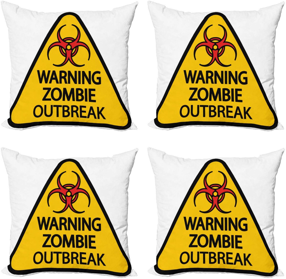 ABAKUHAUS Zombie decoratiekussen – kussenhoes 4-pack – dubbelzijdig bedrukt – 60x60 cm – Aarde Geel Rood Zwart