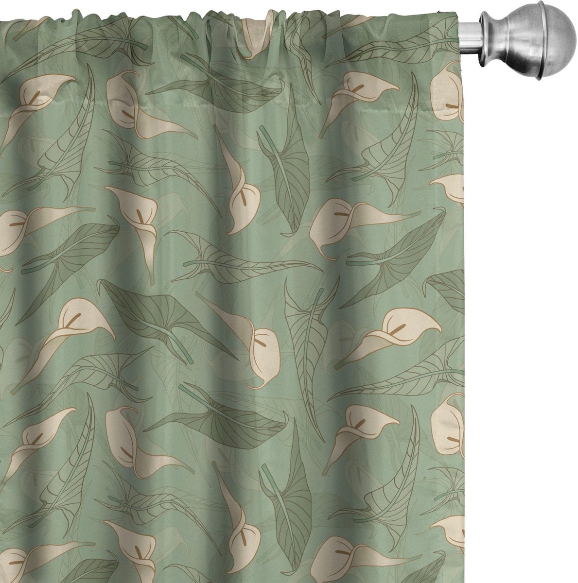 ABAKUHAUS Calla Bloemen Gordijnen – 2x75x175 cm – Crème Resedagroen Creme resedagrün