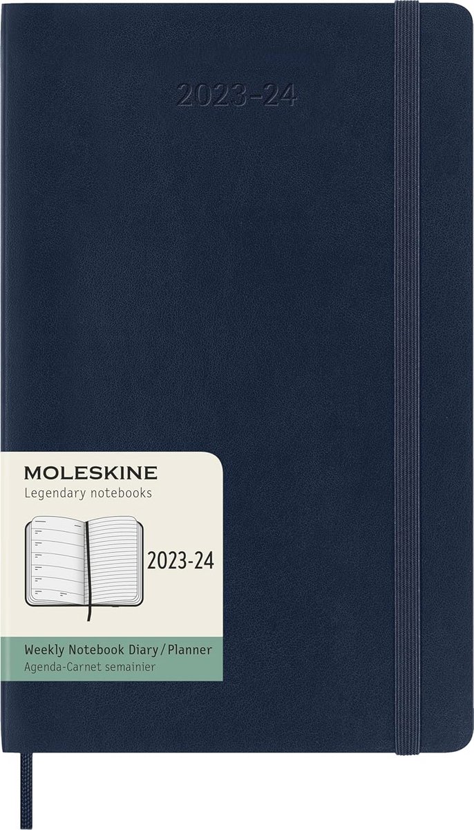 Jaaragenda 2023/2024 - 18 maanden, weekindeling, groot formaat, zacht omslag, saffierblauw
