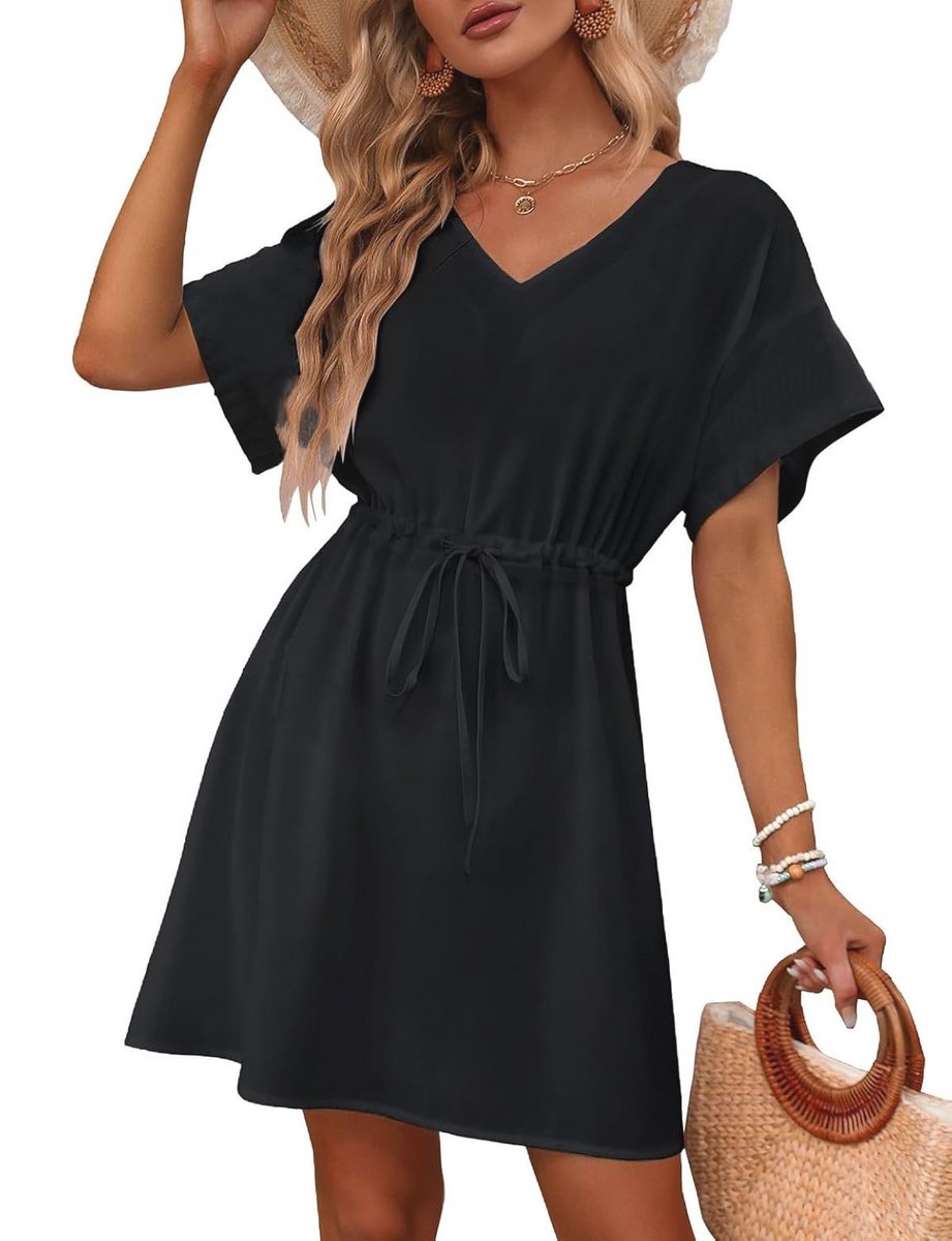 Zomer Strandjurk Dames - Casual Chiffon Met V-Hals en Korte Mouwen