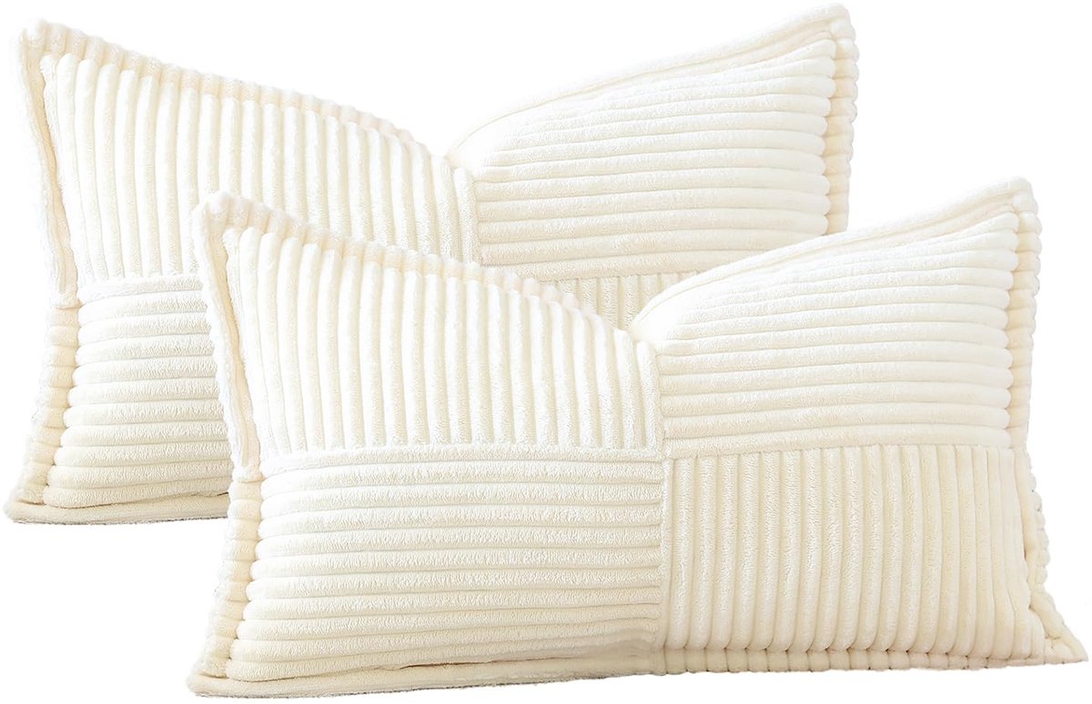 Unyqoos Set van twee elegante corduroy kussenslopen in crème en beige tinten Crème beige