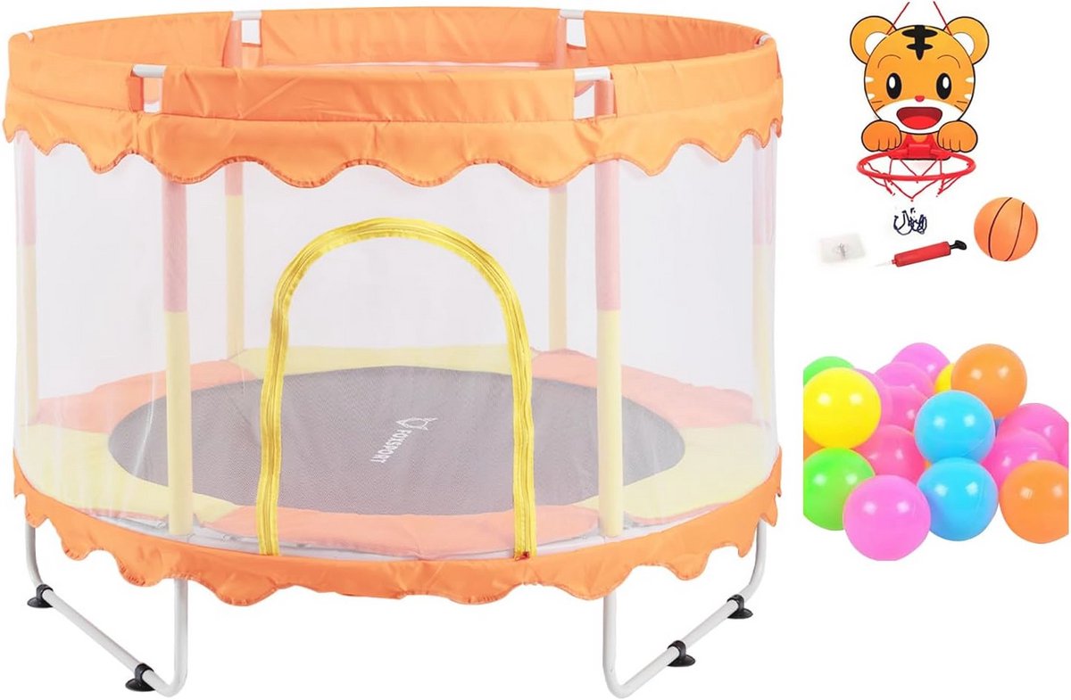 Indoortrampoline met Veiligheidsnet en Basketbalkorf voor Kinderen - Veilige en Leuke Sportervaring