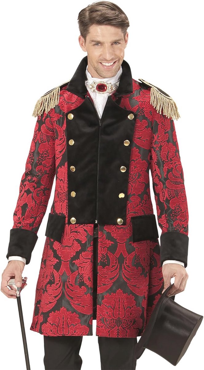 Herenjas Jacquard Parade-kostuum M - Rood-Zwart Historisch