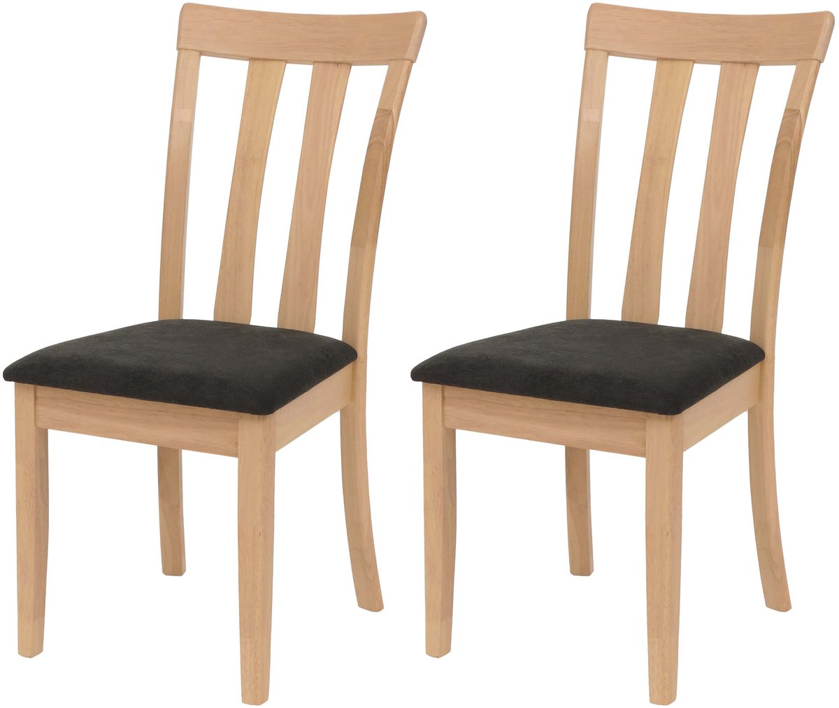 Set van 2 eetkamerstoelen MCW-G46, keukenstoel, stof/textiel, massief hout ~ natuurkleurig frame, zwart