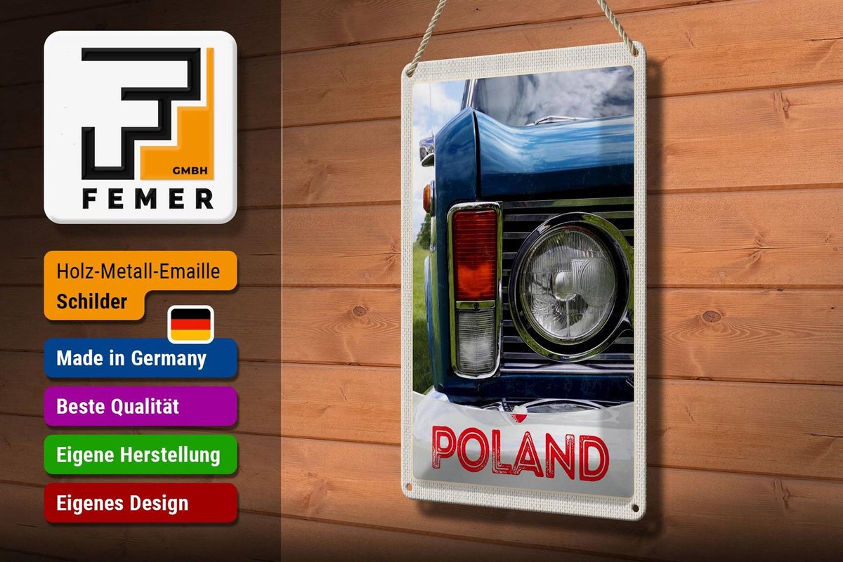 Blechschild Reise 20x30cm Polen Europa Oldtimer Auto 90er
