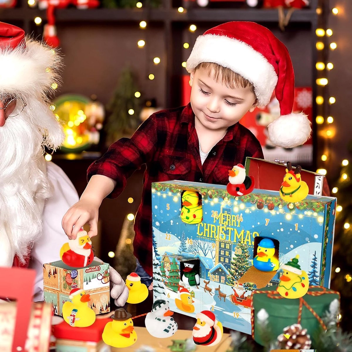 2024 Noël canard calendrier de l'Avent, 24pcs caoutchouc canard douche jouets calendrier de l
