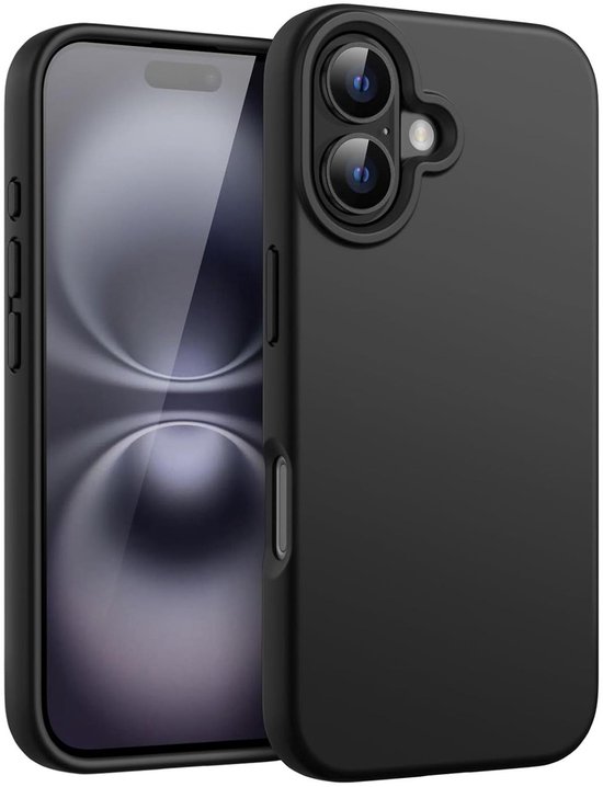 Coque compatible avec iPhone 17 - Zwart - Coque arrière en Siliconen Casemania avec Protection pour appareil photo - Coque antichoc