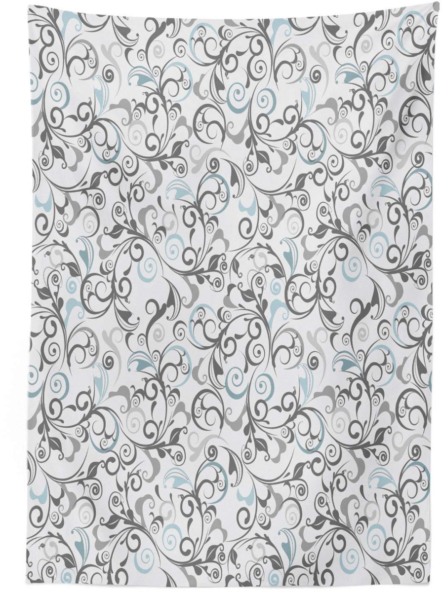 ABAKUHAUS Tafelkleed Damast Satijn – 140x240 cm – Grijs/Blauw/Wit