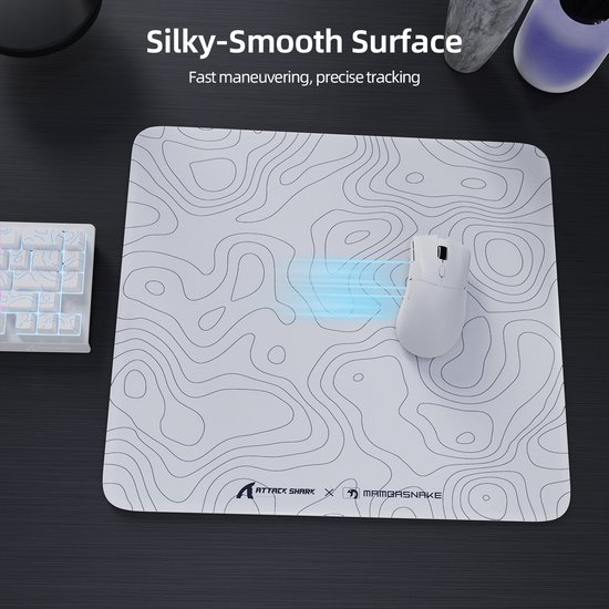 ATTACK SHARK CM05 Tempered Glass Gaming Mouse Pad - Glazen Muismat - Ultra-Smooth Surface - 9H Tempered Glass - 45*40CM - eSport Gaming Mousepad - White Contour Line