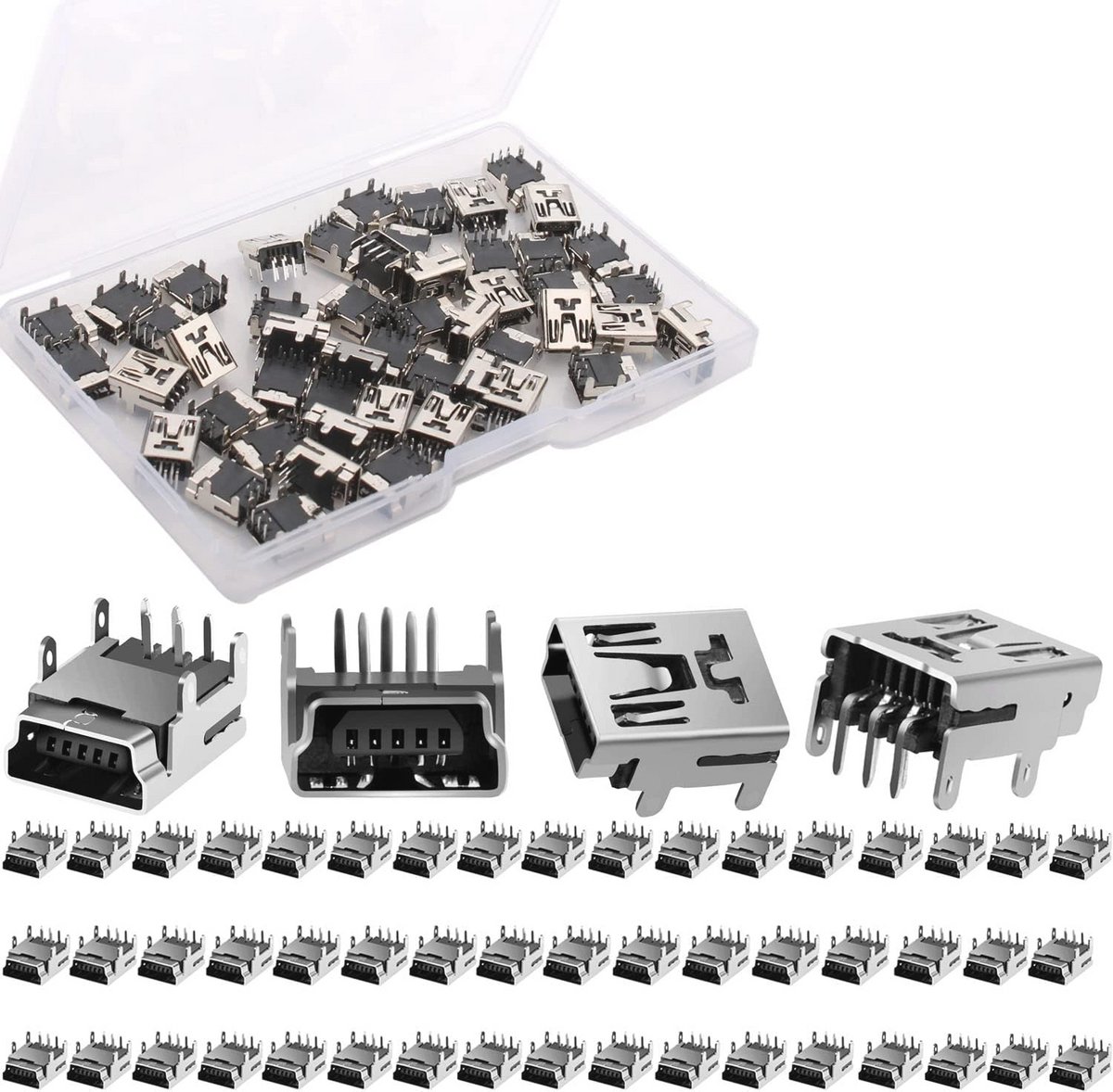 50 Stuks Mini USB Type B Vrouwelijke Connectoren - 5 Pin Haakse Dip Connector