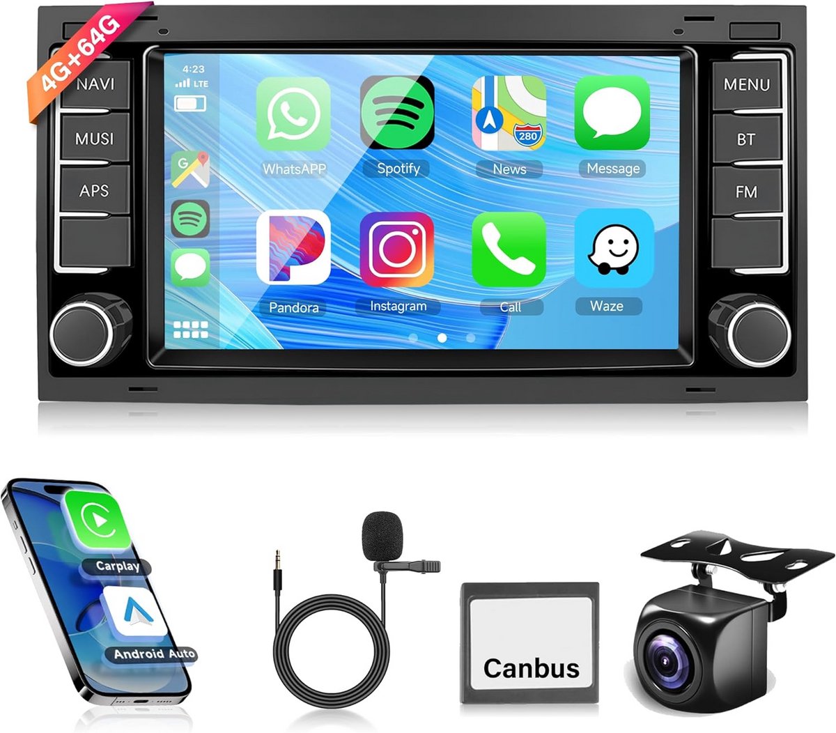 Draadloze Carplay Android Autoradio met 4G en 64G voor VW