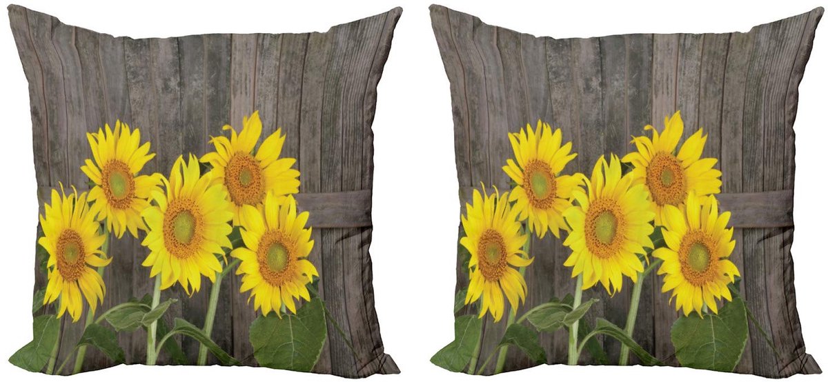ABAKUHAUS Zonnebloem Kussenslopen Set – 2x45x45 cm, dubbelzijdig bedrukt, met rits Geel