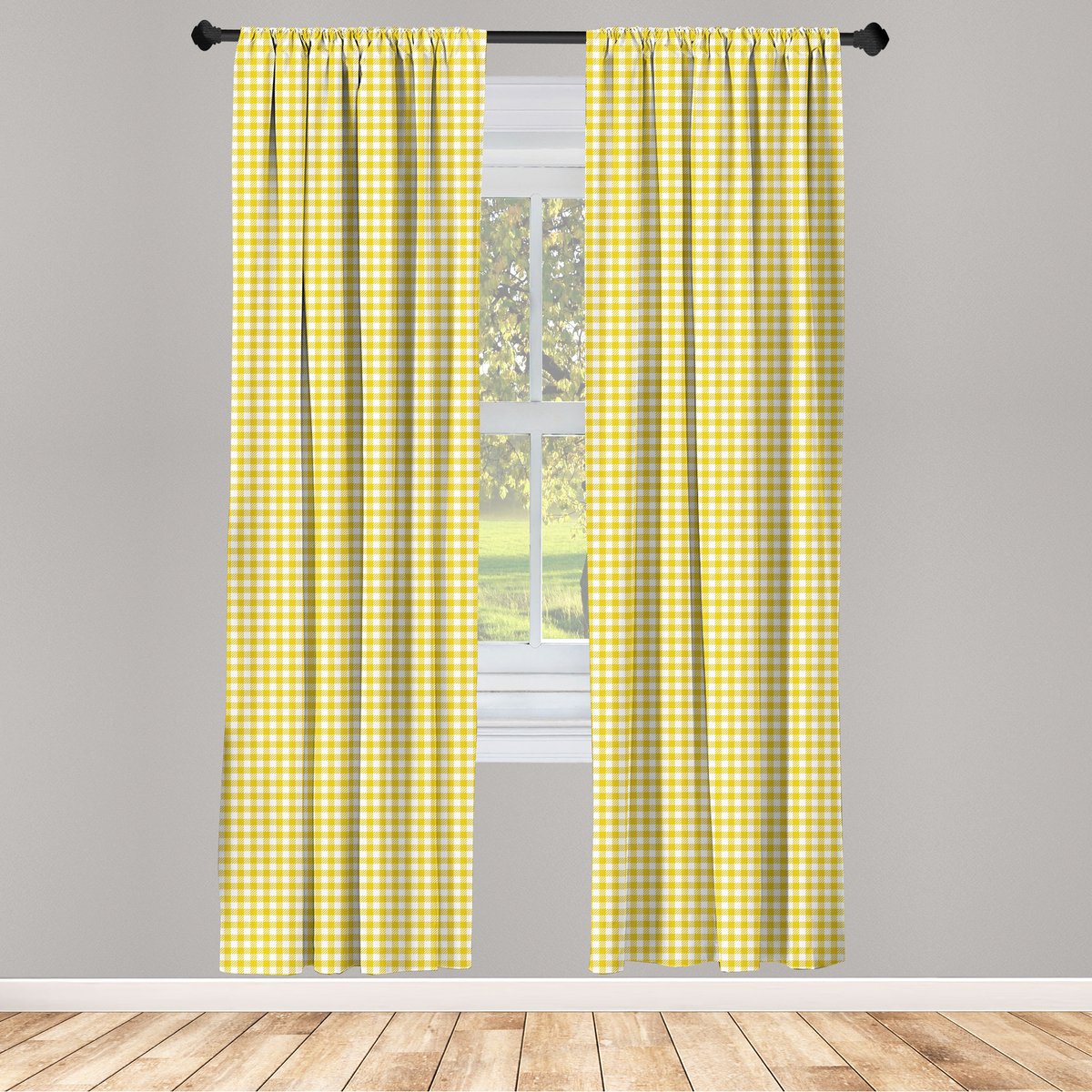 ABAKUHAUS Raamgordijnen – Geel-Wit, 2x75x225 cm – Microvezel