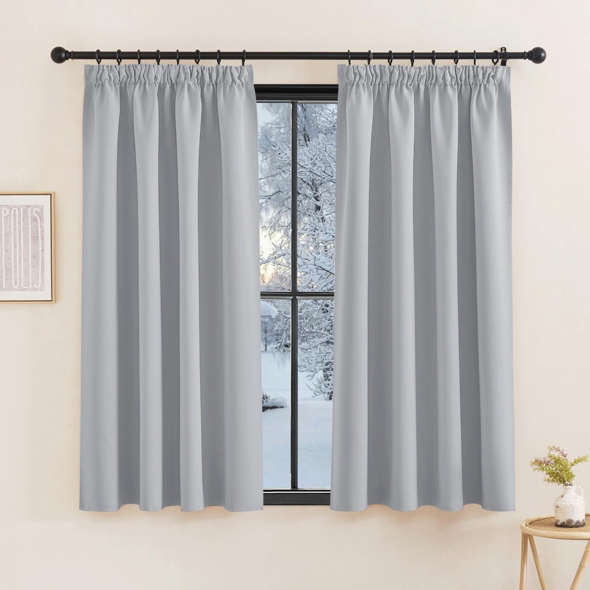 Unyqoos Lichtgrijze thermogordijnen set met plooiband voor woonkamer 145x140 cm lichtgrijs