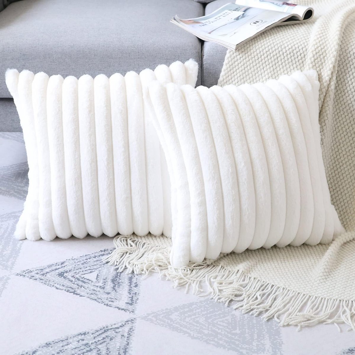 OKWISH Kussenslopen – Zachte Kussensloop Set Voor Sierkussens, Dubbelzijdige Fluwelen Stijl Met Rits, Ideaal Voor Bank En Bed – 50x50 Cm – Fluweel – Wit