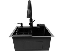 Keukenspoelbak Met Kraan 201 RVS Multifunctionele Spoelbak Met Afvoermand Zeepdispenser Voor Keuken 45*40cm