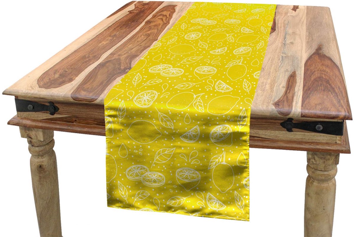 ABAKUHAUS – Tafelloper 40x180 cm – geel-witte citroenen, wasbaar