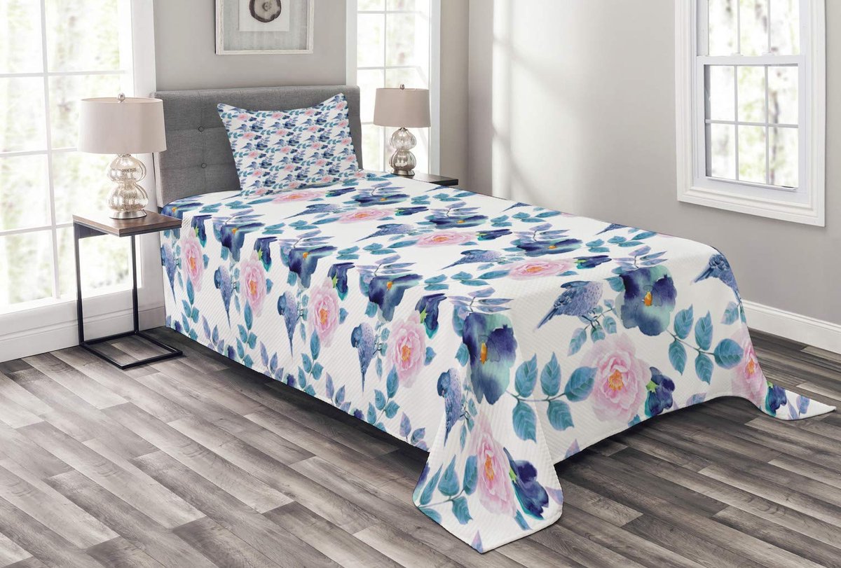 ABAKUHAUS Bedsprei-set – Vogel & Natuur, 170x220 cm, Multicolor