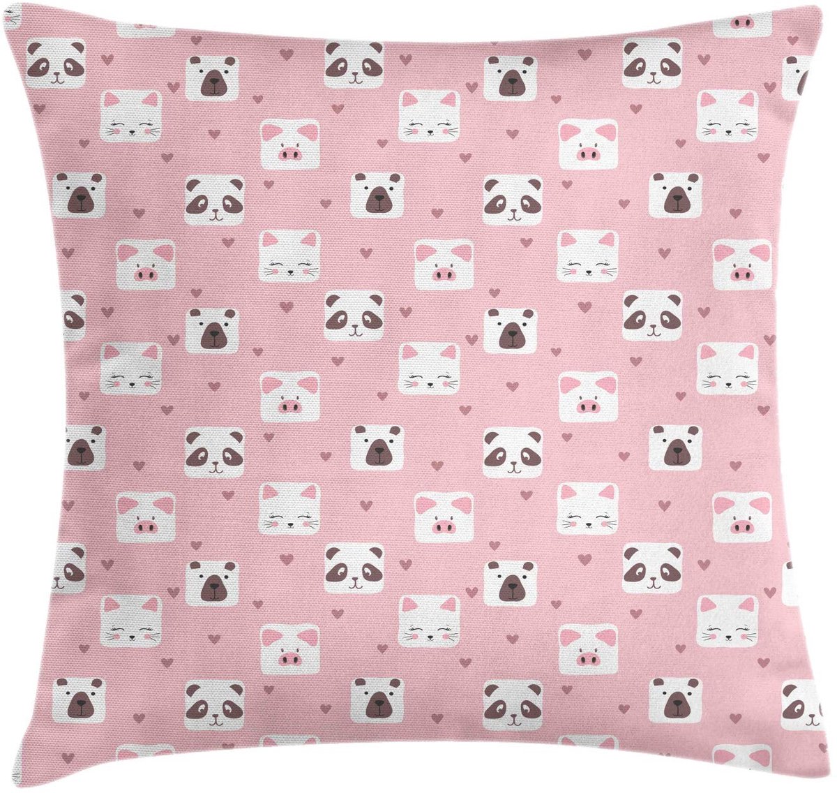 ABAKUHAUS Cartoon Kussenhoes – Kat & Beer – 45x45 cm – Dubbelzijdig Pale Pink Umber