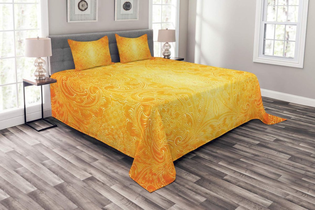 ABAKUHAUS geel bedsprei – 264x220 cm, 2 kussenhoezen, bloemen