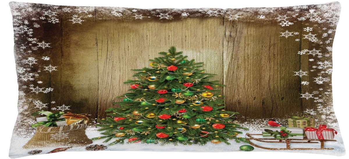 ABAKUHAUS Pine Tree presenteert Kussenhoes 90x40 cm – Dubbelzijdig bedrukt, rits, bruin-groen