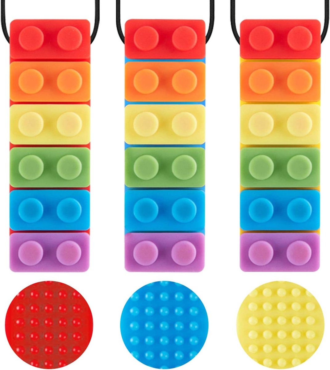 OUYLAF Bijtketting Set - bijtketting staaf - Kauwketting voor kind - Bijtketting Kauwketting - bijtketting meisjes - Kauwsieraad - bijtketting - 3PCS - Regenboog Bouwsteen Kauwketting Set