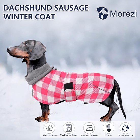 Geyecete teckeljas met warme thermische gewatteerde, miniatuur teckeljassen voor honden met warme fleece voering, hondenkleding voor buiten met verstelbare banden - roze-S