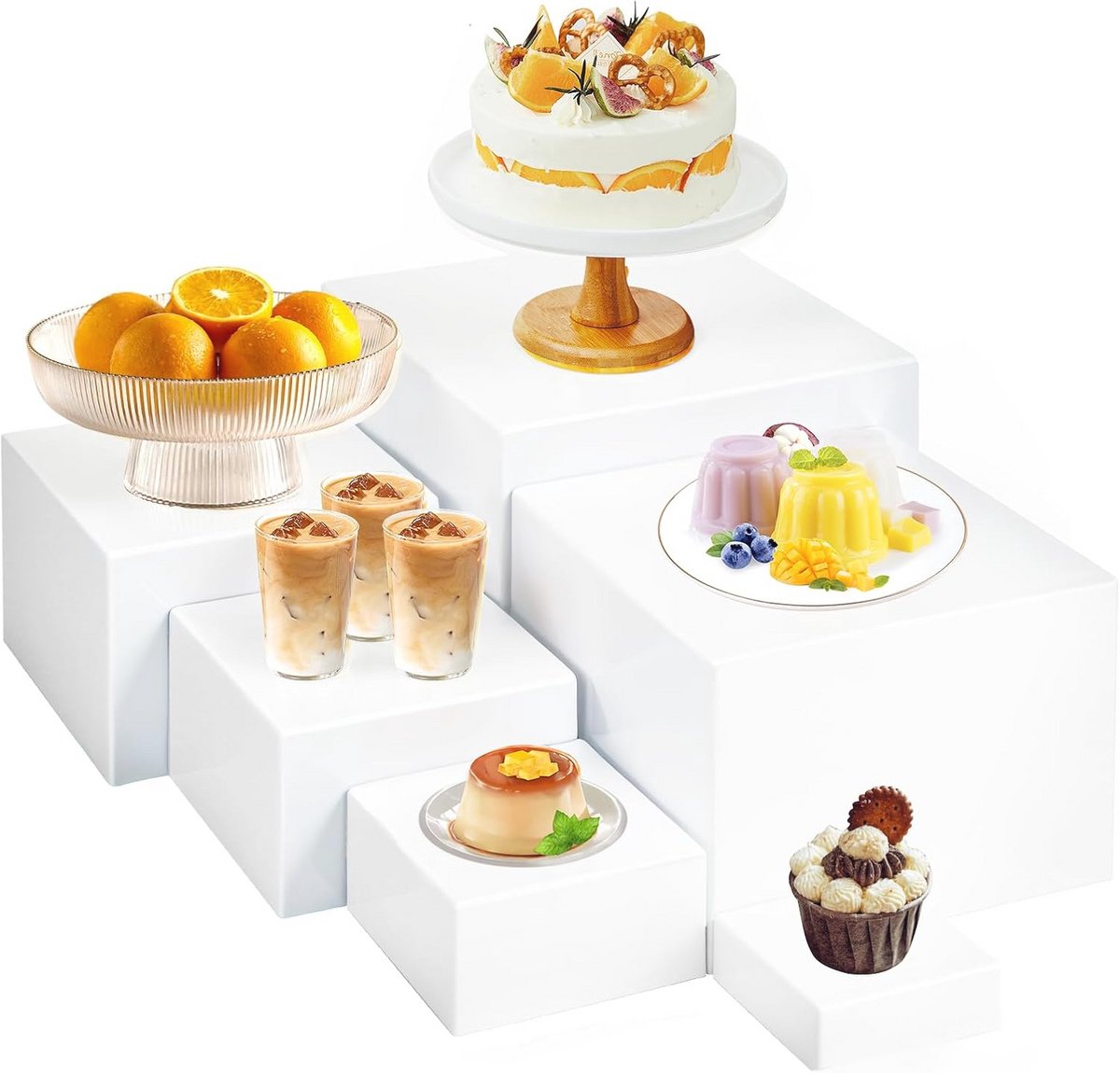 Buffetverhogers Set van 6 - Acryl Voedseldisplaystandaard voor Bruiloft en Evenementen
