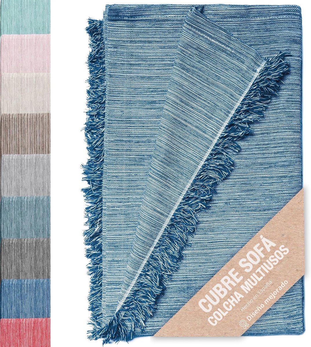 Multifunctionele deken voor banken en bedden - Katoenen sprei, 230 x 260 cm - Blauw gemêleerd