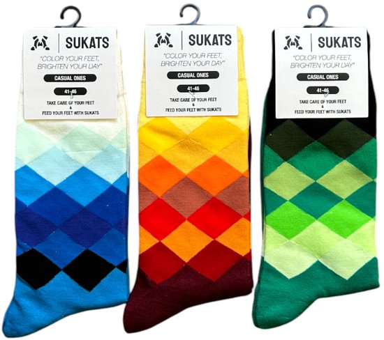 Sukats® The Casual Ones - 3 Paar - Maat 41-46 - Herensokken - Geruite Sokken - Set B - Happy Colorful Socks - Grappige Sokken - Vrolijke Sokken - Kerstsokken - Cadeausokken