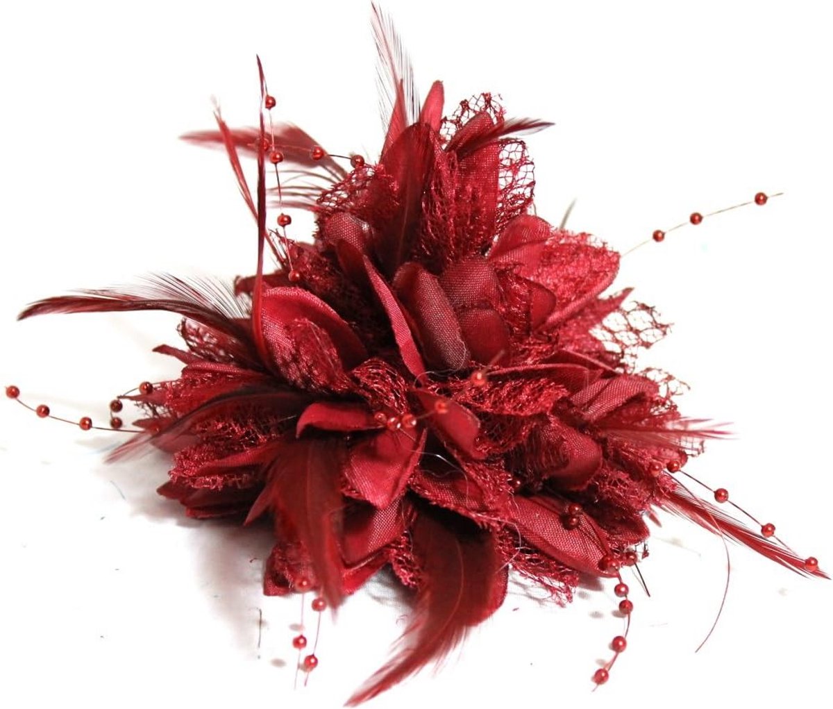 Bloem Veer Kraal Haaraccessoires - Fascinator Haarspeldjes en Haarband in Bourgondië