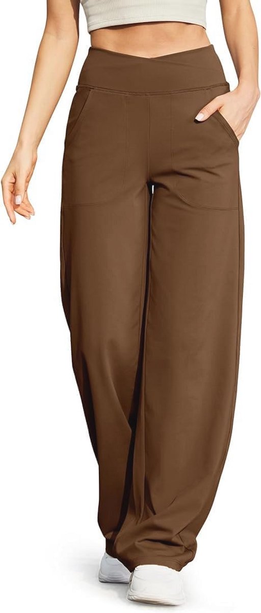 Wijde pijpen broek voor dames - Casual yoga broek met zakken - Stretch lounge broek
