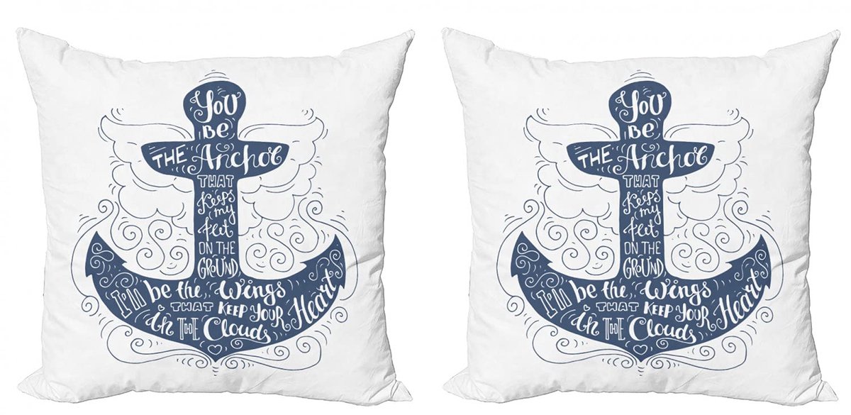 ABAKUHAUS 2-delige set anker kussenhoes – Doodle Marine – 50x50 cm blauw