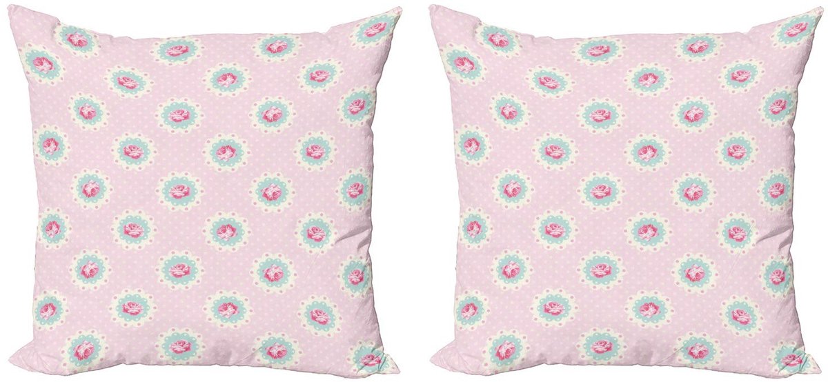 ABAKUHAUS Shabby Flora Kussenhoes – 2x40x40 cm – Dubbelzijdige Print – Seafoam Wit Seafoam Weiß