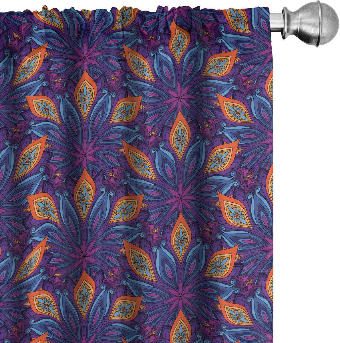 ABAKUHAUS Mandala – Gordijnen 2x75x245 cm – Microvezel – halfverduisterend – oranje/lichtblauw – paar